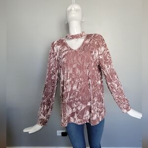Nanette Lepore Crushed Velvet Choker Neck Top, VGUC, Size L